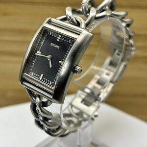 DKNY Luxury Rectangle Wristwatch Silver Tone Women’s Vintage Black Dial